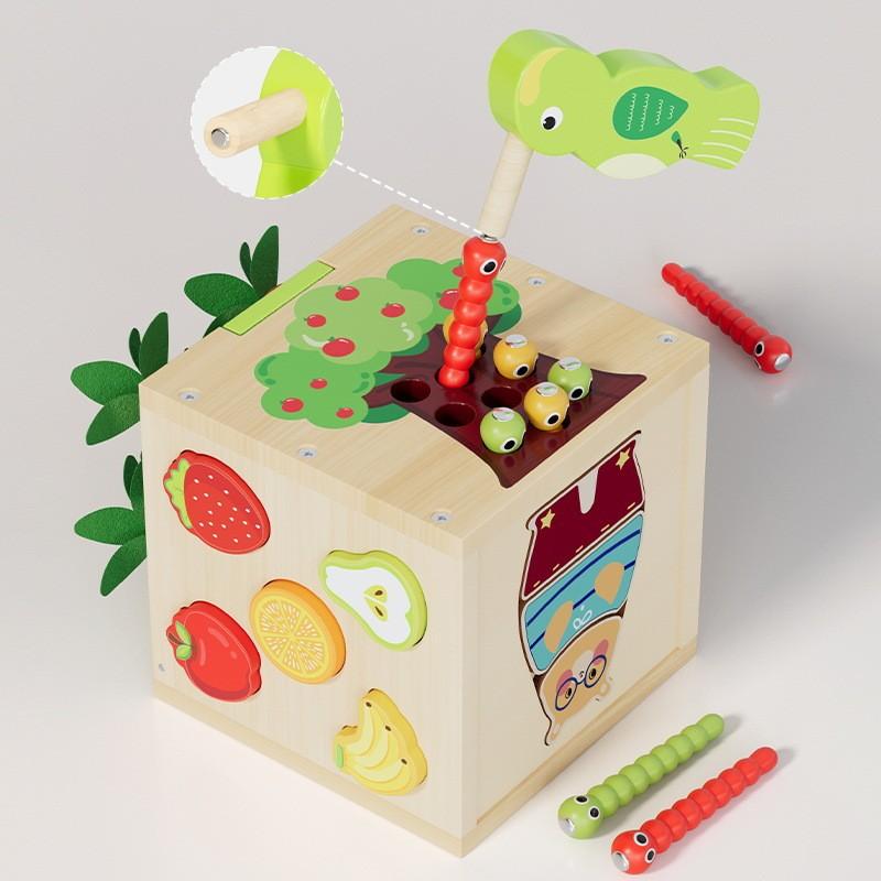 Wooden Puzzle Toy With Six Side Carrot Strawberry Early Learning Matching Shape