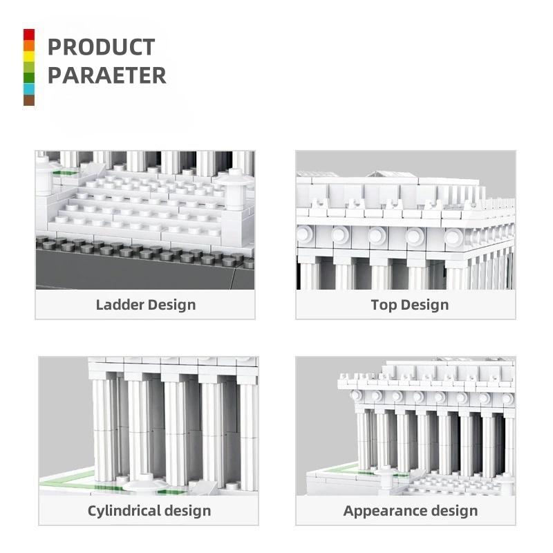 Non-Toxic Lincoln Memorial Building Blocks Assemble Bricks Birthday Gifts For Kids Small Particle Assembly Model Toys 979Pcs