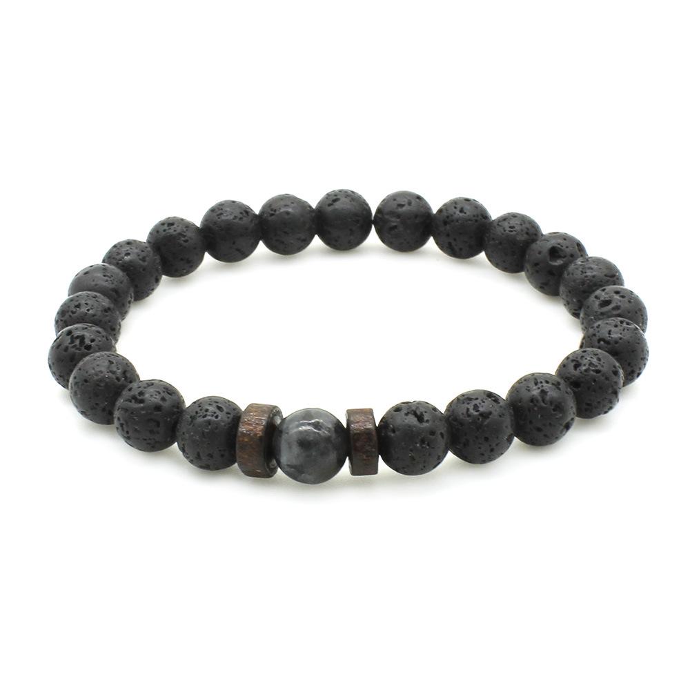 Black Lava Stone & Wooden Bead Bracelet