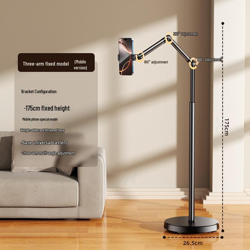 Universal Mobile Device Floor Stand with Telescopic Arm for Binge-Watching and Live Streaming