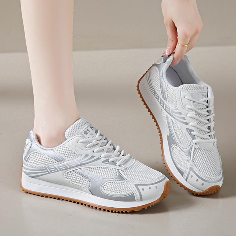 Breathable Mesh Platform Sports Sneakers Women Fashion Sliver Thick Bottom Vulcanized Shoes Woman Comfy Lace Up Tennis Shoes
