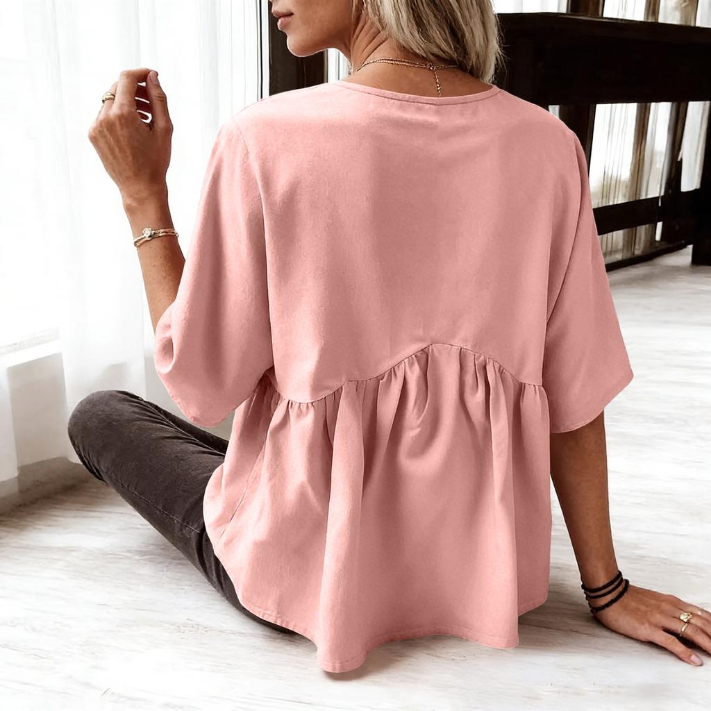 Damen Freizeit Locker Und Modisch Kurzärmlig V-Ausschnitt Pullover Oberteil