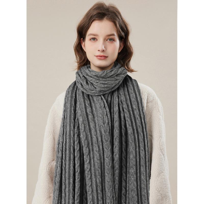 Winterschal für Damen, warm, gestrickt, dick, weich, elastisch, Schals mit verdrehter Textur, breit, lang, winddicht, Nackenschutz