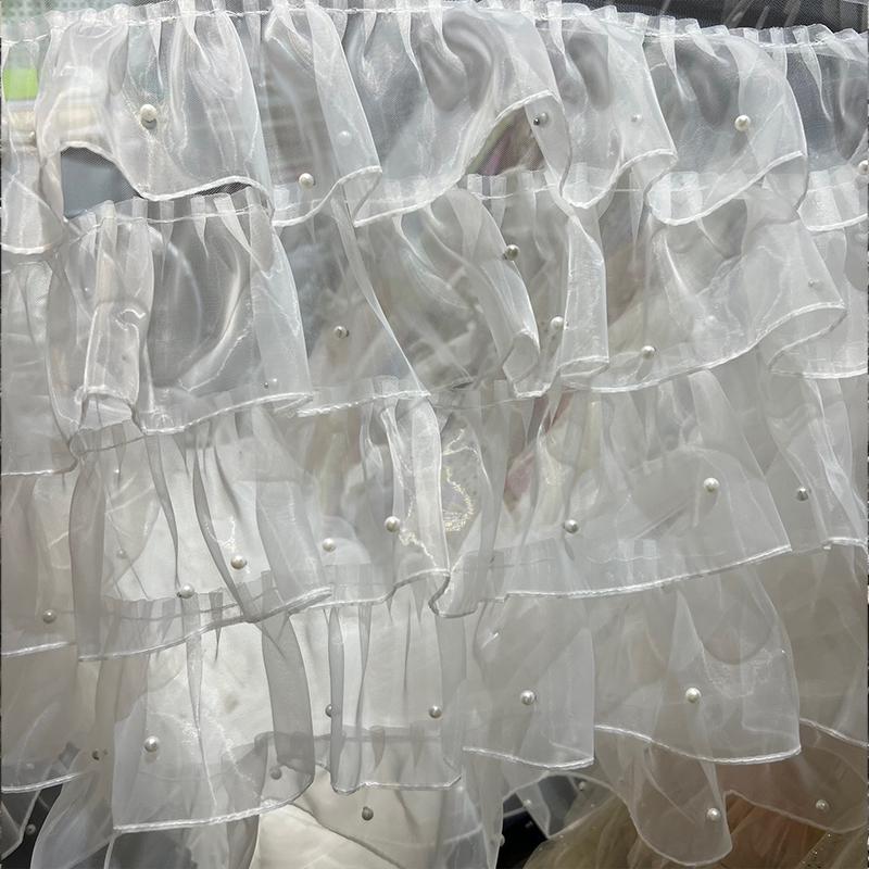 Organza Ruffled Beads Lace Fabric Trim Ribbon for DIY Sewing Wedding Dress Skirts Tulle Organza Clothing Accessories 5 Layers