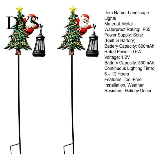 Wireless Pathway Solar Lights 2Pcs Santa Garden Stake Lights, Christmas Lawn Holiday Gifts for Lovers Decor with Metal Lantern, Waterproof Outdoor