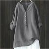 Women S Loose Solid Stand Collar Long Sleeve Cotton Linen Shirt