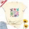 Floral Bunny TShirt Easter Day Shirt Flower Rubbit Bunny TShirt Christian Girls Tshirt Easter Gift Tee Cute Easter T Shirt Tops