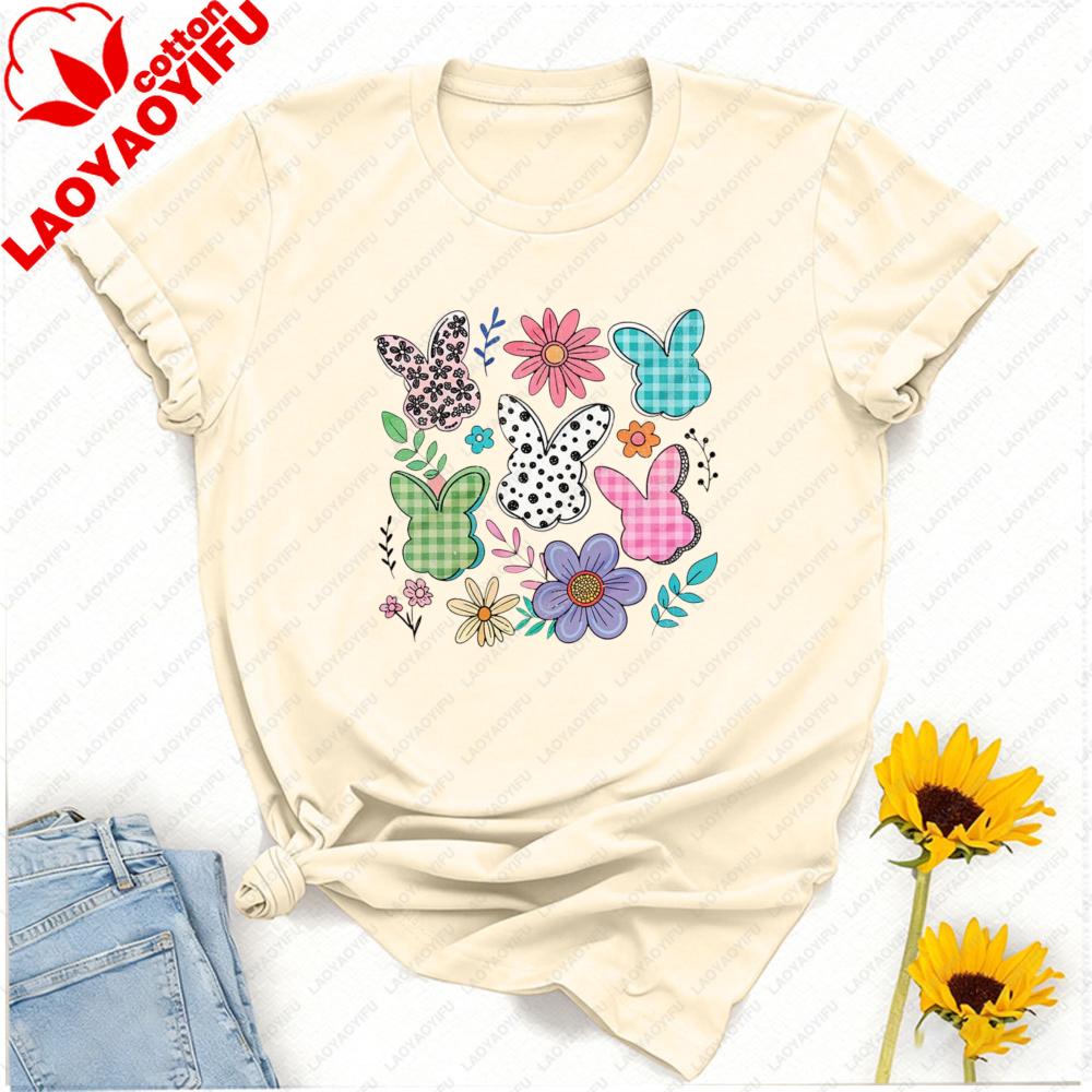 Floral Bunny TShirt Easter Day Shirt Flower Rubbit Bunny TShirt Christian Girls Tshirt Easter Gift Tee Cute Easter T Shirt Tops