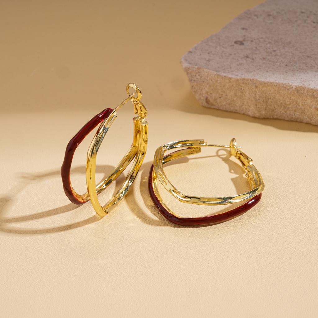 18k real gold electroplating dripping oil irregular geometric waves three-layer silver needle earrings retro simple earrings