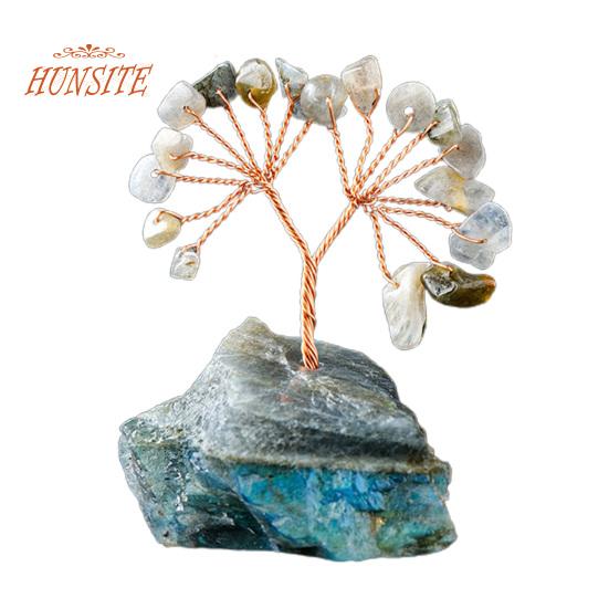 Barevná ozdoba stromu z přírodního kamene se základnou, strom peněz s pozitivní léčivou energií