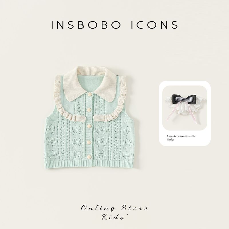 Insbobo Girls  Sweater Autumn New Style Baby Girl Knitwear Vest Baby Set Children s Cardigan Spring and Autumn Style Green 100