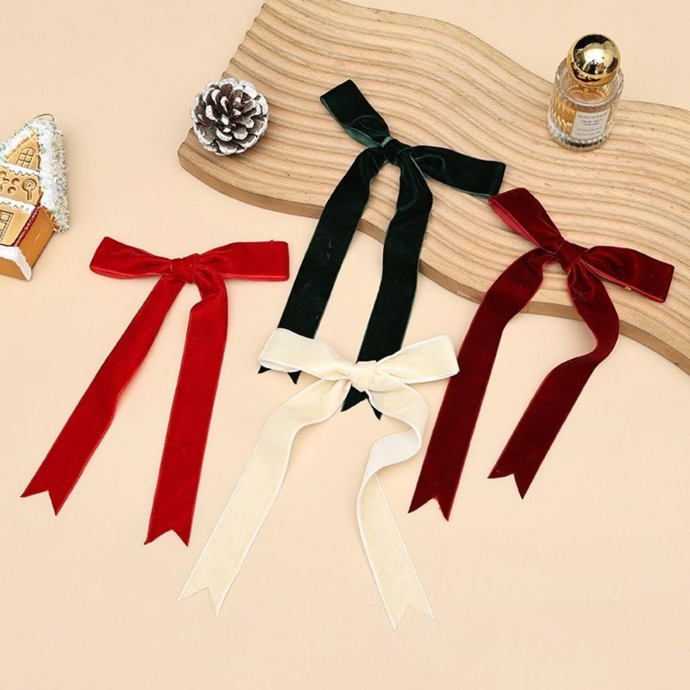 4PCS Long Ribbon Christmas Tree Bows Single/Double Ear Bow Xmas Gift Box Bow Holiday Ornament