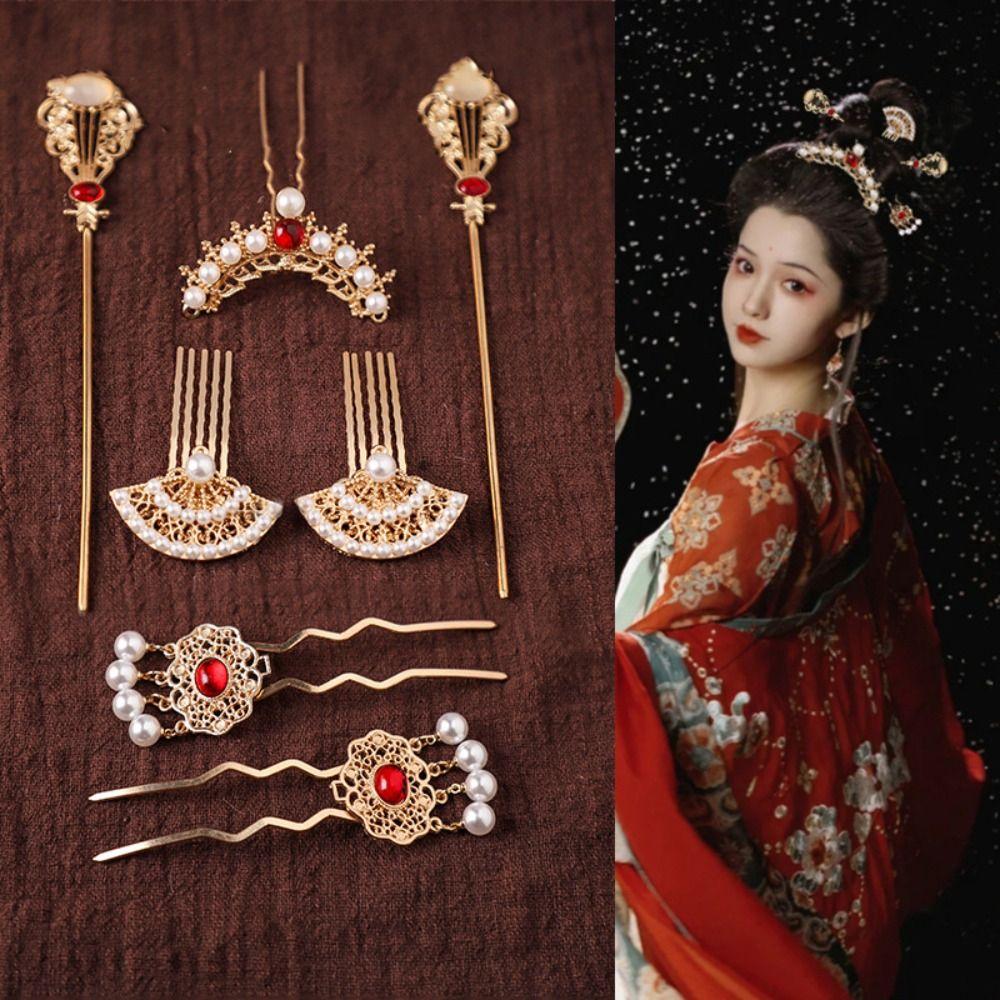 1 Set Classical Ancient Hair Stick Chinese Style Flower Hair Comb Retro Tang Dynasty Hairpin  Women