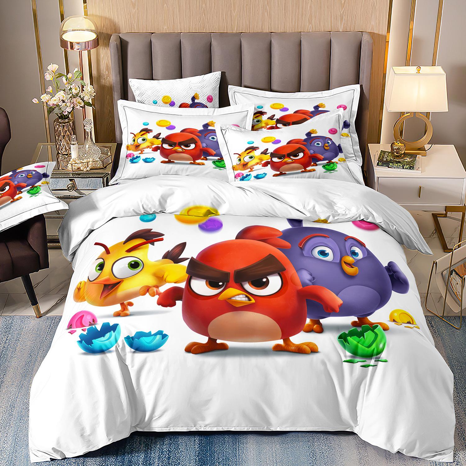 

3D-друкована постільна білизна з мотивами Angry Birds, комплект ковдр з трьох або чотирьох предметів для дітей з мультфільмами cover 70 * 133 and 50 * 75 * 1