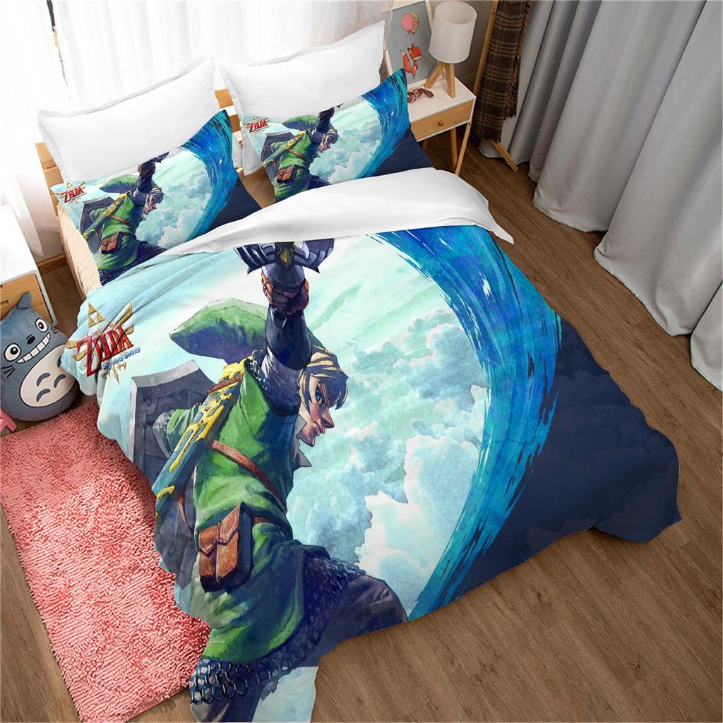 Legend of Zelda Santa Claus Christmas Tree Reindeer Anime Printed Bedding Set Duvet Cover Queen Cotton Cute Cartoon Quilt Cover
