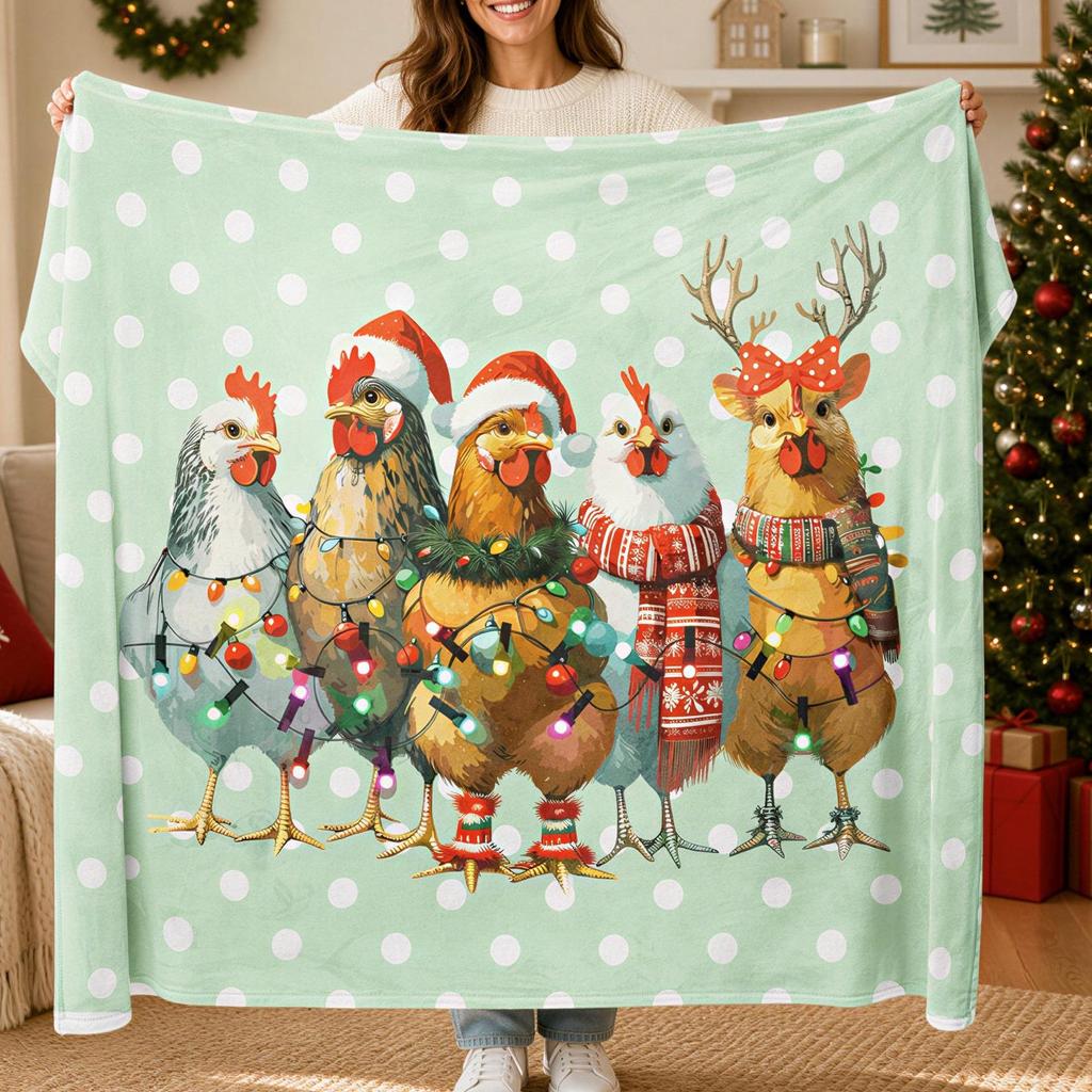 Funny Chicken Christmas Blanket:Cottagecore Holiday Farmhouse Decor