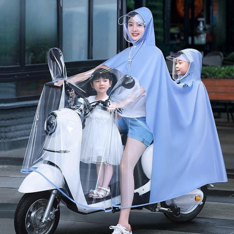 Family-Style Electric Scooter Raincoat: Extra-Large Thickened 3-Person Mother-and-Child Raincoat for Women—Full-Body Protection Against Heavy Rain
