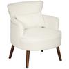 Modern Armchair, Upholstered Accent Chair with Lumbar Cushion, Rubberwood Legs, Cream White