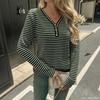 Women S V Neck Long Sleeve Striped T Shirt Casual Street Style