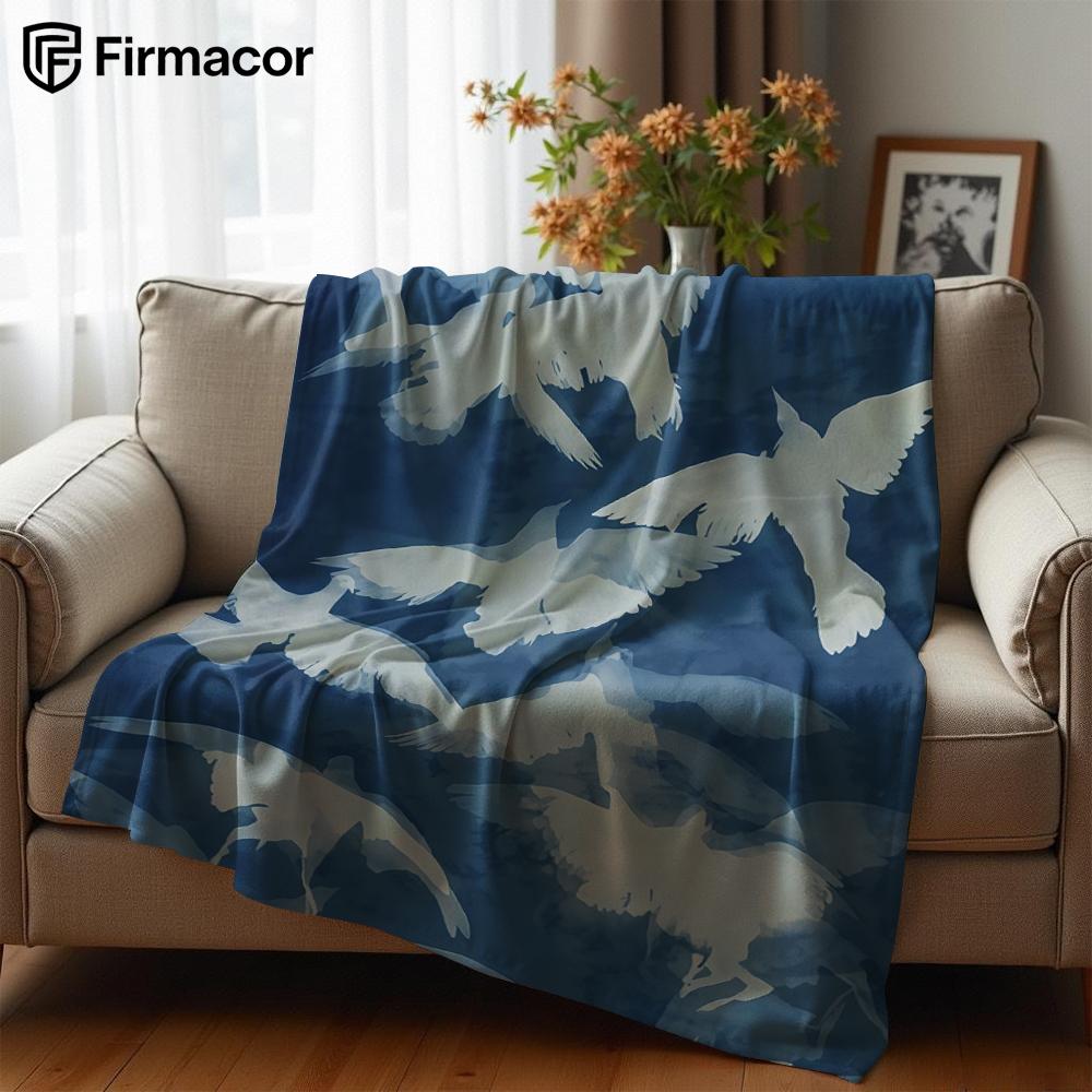 Indigo Birds Cartoon Anime Print Flannel Blanket Soft Warm Throw for Kids Bedroom Sofa Bed Christmas Office Car