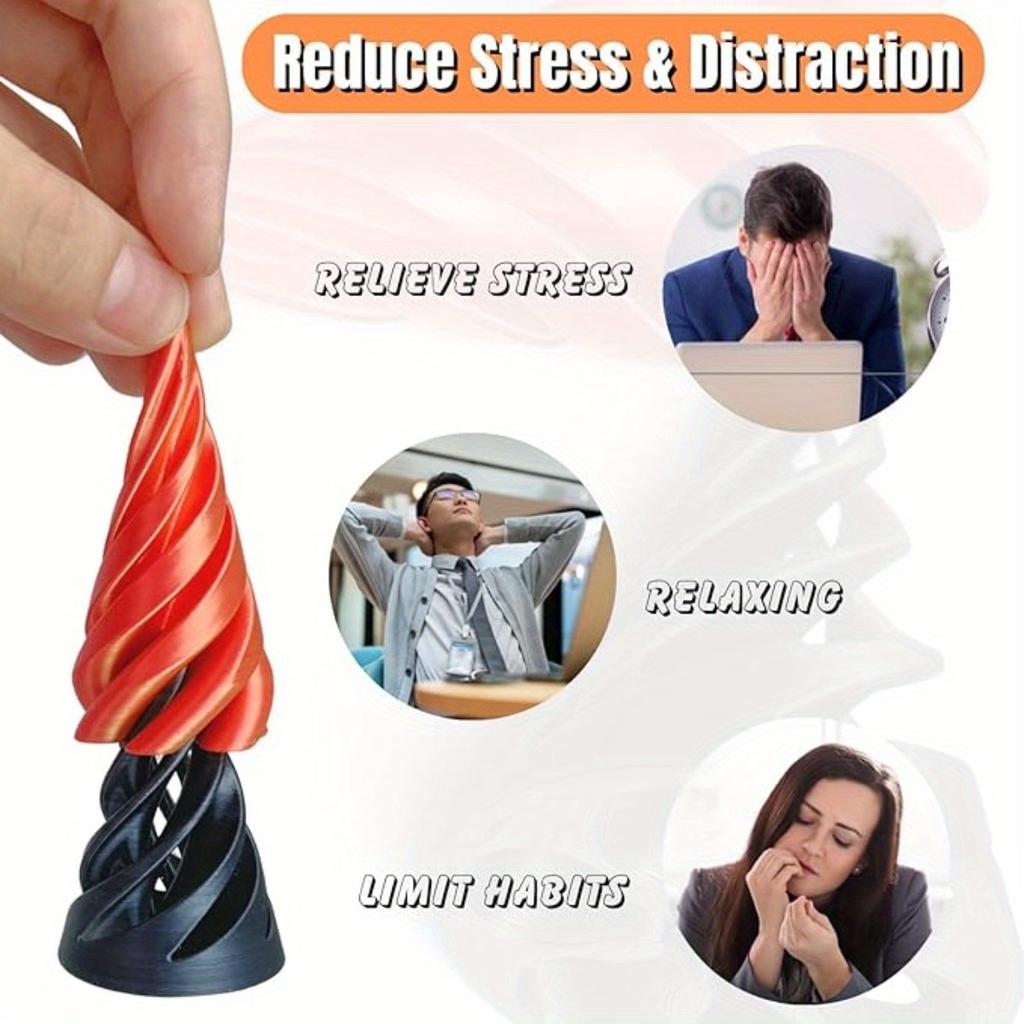 Kinetic Spinning Cone Double-Sided 3D Printed Mixed Color Plastic Spiral Novelty Desk Toy for Age14 Up Gift Pyramid Design Decor