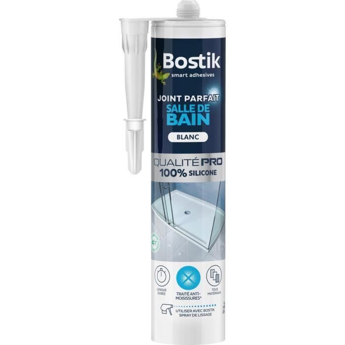 Mastic Salle De Bain - BOSTIK - Joint Parfait - Étanchéité Silicone - Anti Moisissures - Blanc - 280 Ml