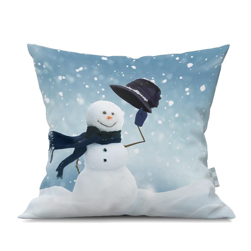 2022 New Christmas Snowman Peach Skin Pillow Case Cute Cartoon Waist Pad Back  Home Decoration