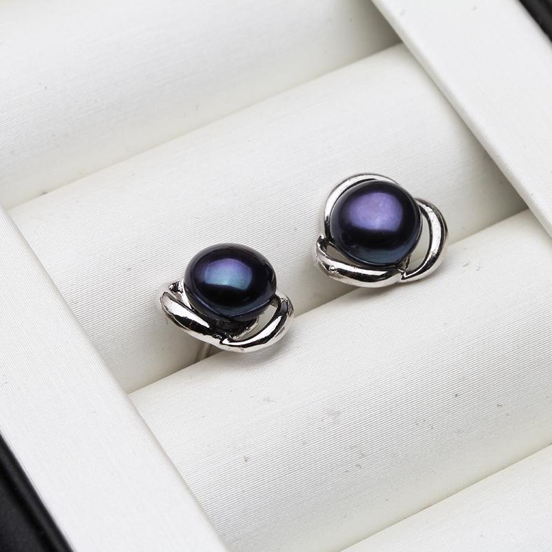 Genuine Silver 925 White Stud Earrings Pearl Woman,Natural  Freshwater Bridal Jewelry Pearl Earrings Wife Mother Gift Pink Black