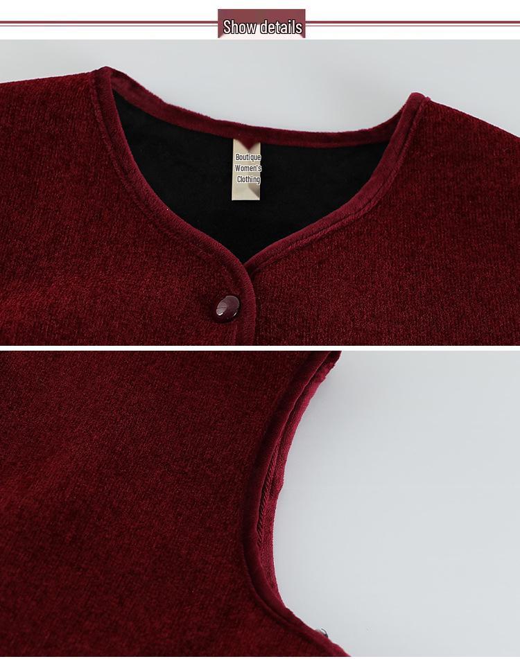 Babiččina hřejivá fleecem podšitá kardiganová vesta ve velkých velikostech na podzim a zimu