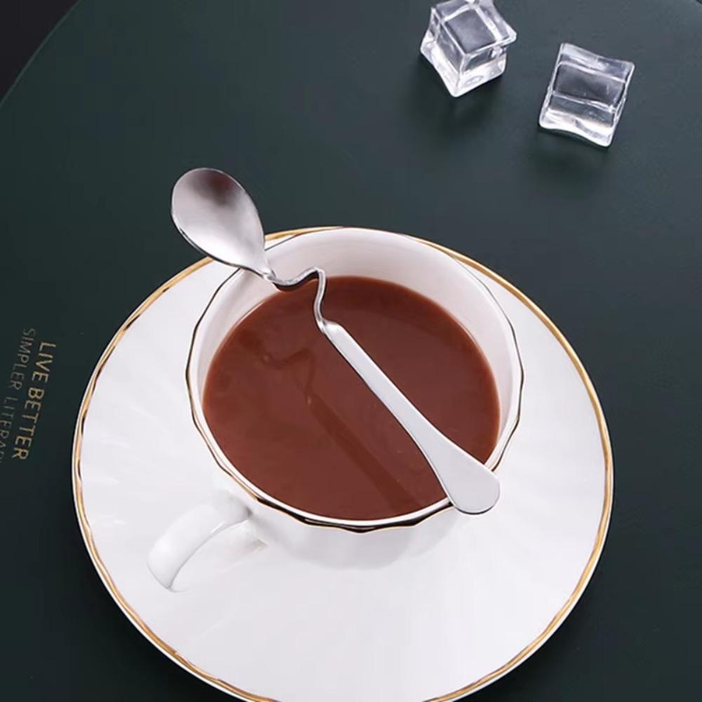 4pcs Curved Handle Hanging Cup Spoon Stainless Steel Teaspoons Mixing Spoon  Hotel Restaurant