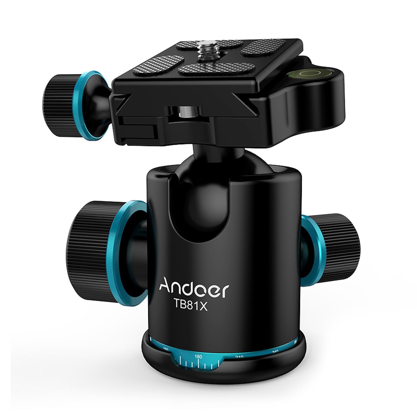 Andoer TB81X 360° Rotating Panoramic Ballhead Tripod Ball Head for Tripod Monopod Slider DSLR Camera with Adapters Max. Load 8KG