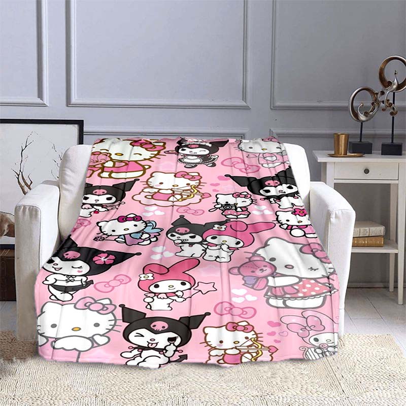 This 3D Adorable My Melody and Cinnamoroll Cartoon Flannel Blanket Is Comfortable and Soft, Suitable for Use In Bedrooms, Beds,