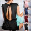 2021 Summer Sexy Backless Imitation Silk Women's Pajamas Jumpsuit with Spaghetti Straps