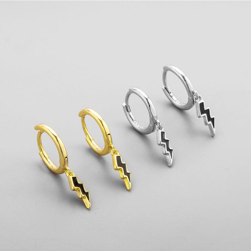 925 Sterling Silver Wave Hoop Earrings for Women Men Black Drop Glaze Earrings Accessories Jewelry