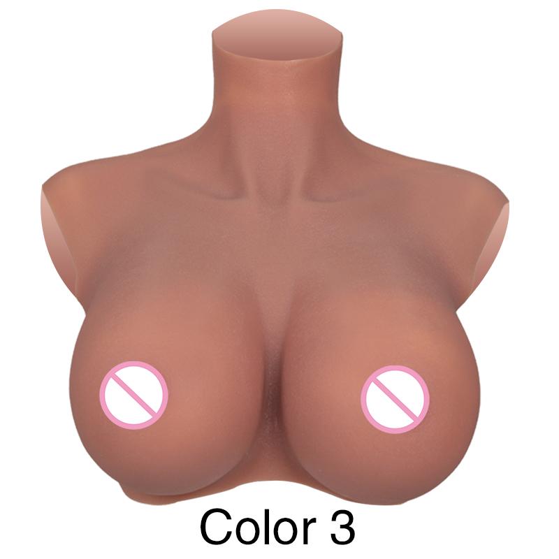Dokier H R S Cup Oversize plus Realistic Silicone Breast Forms Fake Boobs Breast Plates[Round neck silicone filled boobs