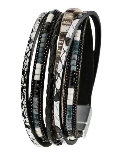 Men' braided bracelet with silver cross. Magnetic clasp. 23cm
