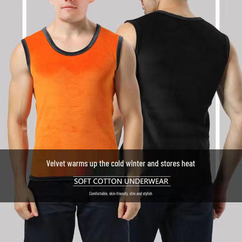Men's Round Neck Thickened Double-Sided Velvet Vest for Autumn and Winter - Warm Base Layer