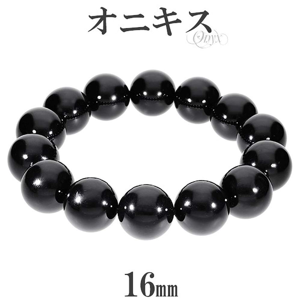 [Shinjuku Gin No Kura] Large 16mm Onyx Bracelet, Approximately 18cm Long (Men's Medium), Natural Stone, Power Stone, Black Agate, Simple Design
