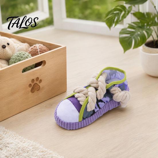 Dog Housebreaking Toy Sneaker Shape Chew Toy, Interactive Pet Tug with Tough For Dogs Squeaker, Oxford Cloth Bite Resistant for Small Medium Rope