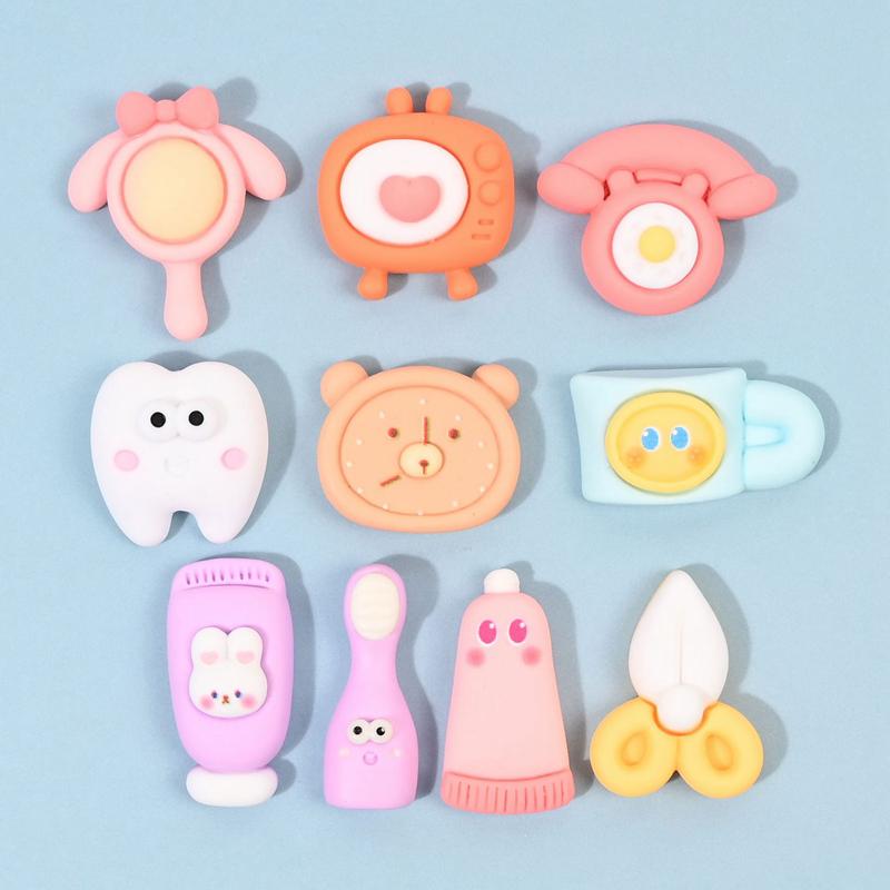 10 Pcs New Cute Cartoon Telephone Toothpaste Clock Series Resin Cabochon Diy Jewelry Hairpin Craft Decoration Accessories A84