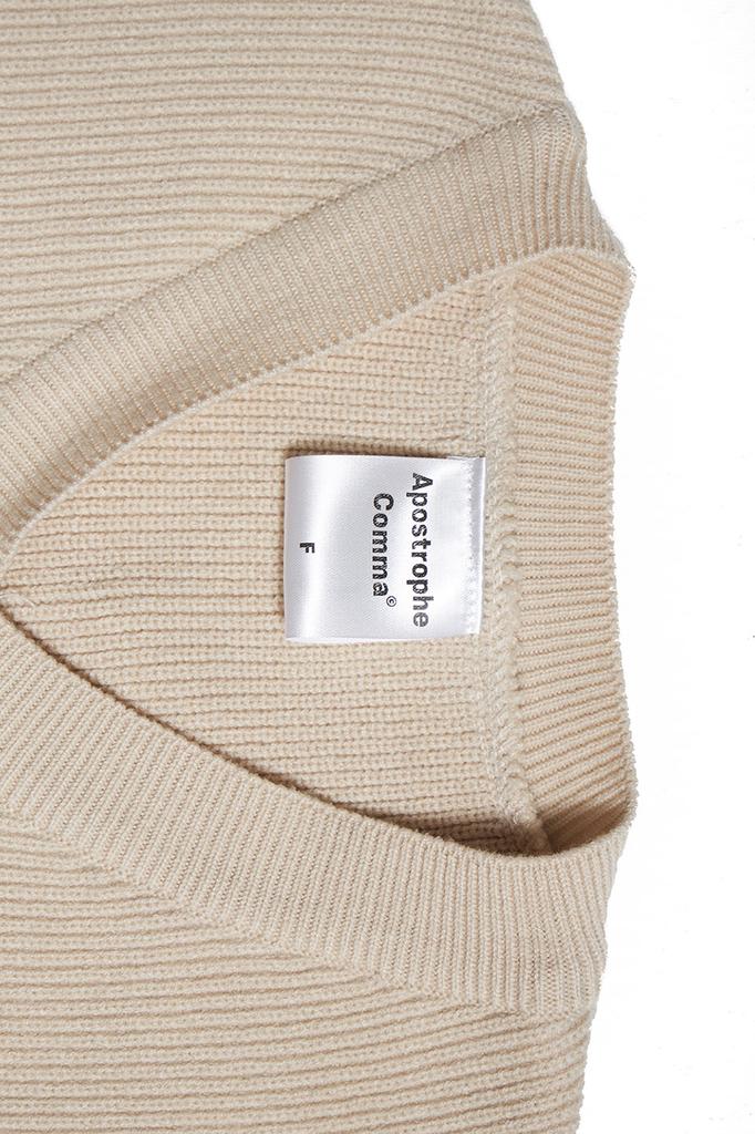 Apostrophe Comma V-Neck Edge Label Cotton Knit Vest (Light Blue)