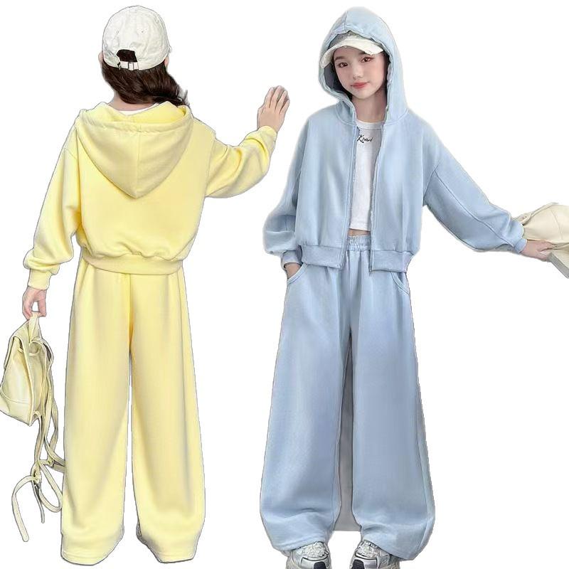 Trendiges Zweiteiliges Sportset für Mädchen - Frühling & Herbst, Unifarben, Stilvoll und Modisch für Mittelgroße und Große Kinder