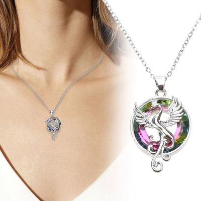 Fashion Colorful Crystal Phoenix Pendant Necklace Jewelry Colored Necklaces For Women Girls Birthday Party Gift