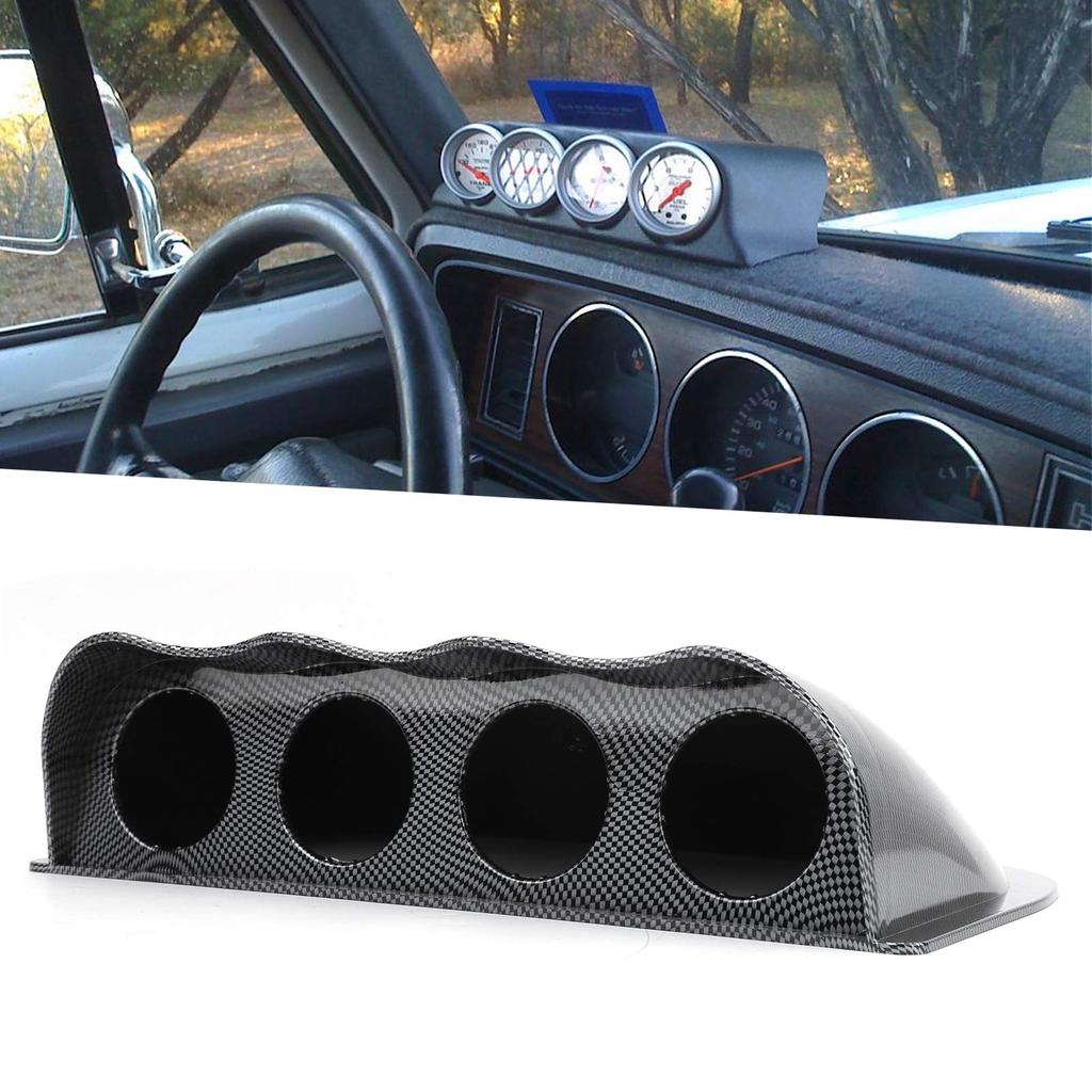 Qiilu Universal 4-Hole Gauge Mount Holder Quad Dash Meter Pod Instrument Panel Cover Carbon Fiber Style + Universal 52mm Gauge Mount + Automotive/Repl