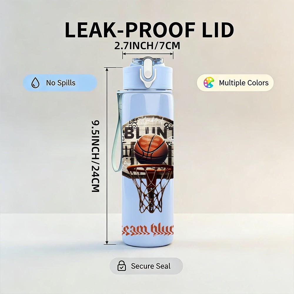 1PC Basketball Hoop Retro Sports Badge Design 750ml Color Plastic Sports Water Bottle Leakproof Flip Straw Lid Suitable for Sports Office Home Use