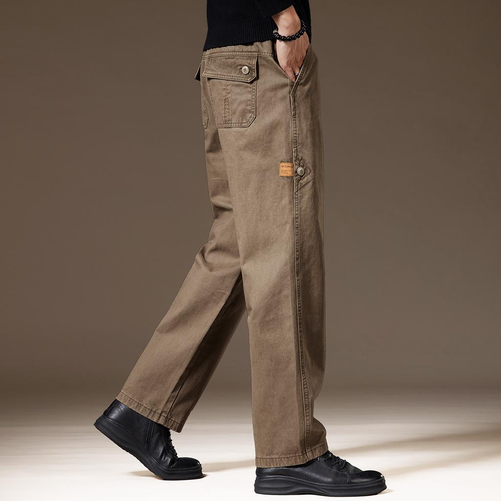 High-end American straight men's overalls loose wide-leg autumn velvet outdoor pure cotton casual pants men