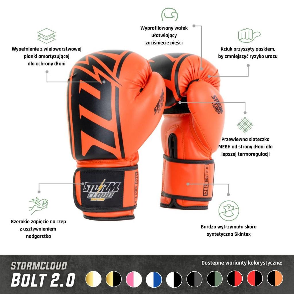 StormCloud Bolt 2.0 Neónově oranžové boxerské rukavice 16oz