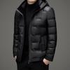 Daunenjacke mit Kapuze für Herren, Winter, neue Daunenjacke aus PU-Leder für Herren, Mantel, warme, verdickte Lederjacke, Ledermantel