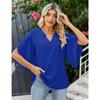 Summer V-neck Loose Casual Office Women Blouse Elegant Petal Short Sleeve Ruffled Chiffon Top Fashion Female Solid Color Simple Shirts Women Vlothing