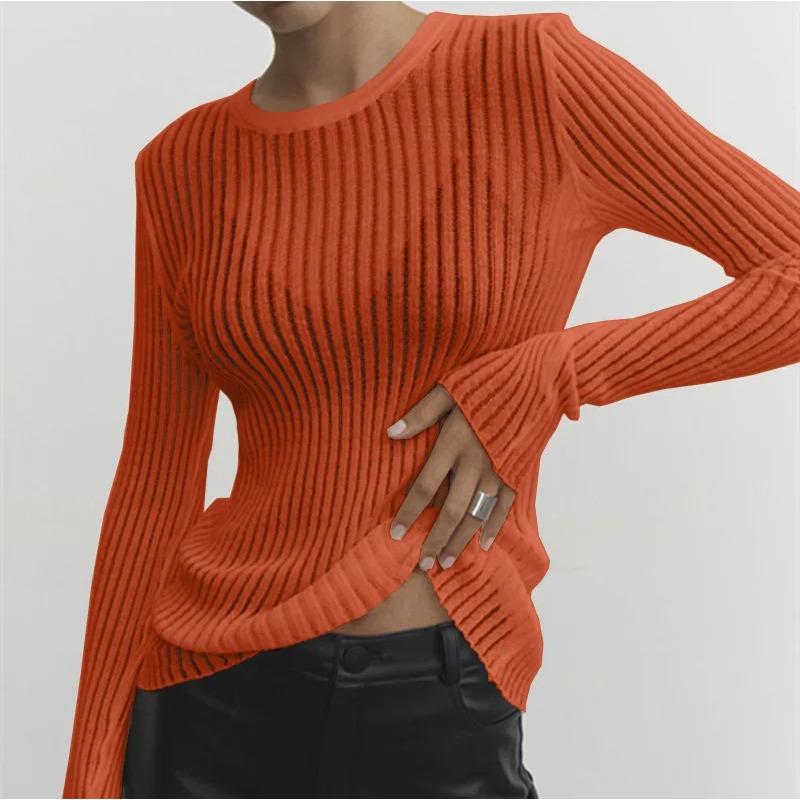 Women O-Neck Long Sleeve Knitted Pullover Sweaters Spring Female Breathable Loose Knitwear T-shirt Tops